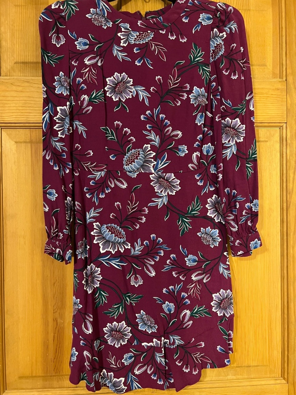 LOFT Burgundy Floral Long Sleeve Shift Dress